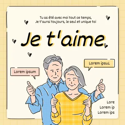 Libellé de la journée du couple avec illustration de ligne jaune