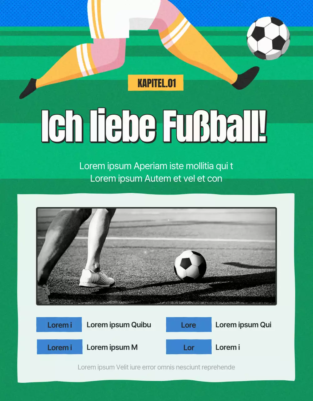 Rekrutierungsanzeige für Frauenfußball in Grün und Gelb