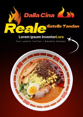 Ramen piccante rosso nero a gradiente intenso per promuovere il nuovo menu