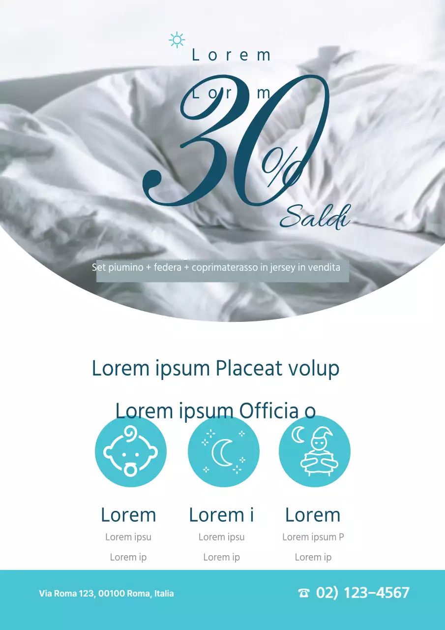 Promuovete la vendita di piumini estivi di un negozio di piumini con una foto di un piumino azzurro.