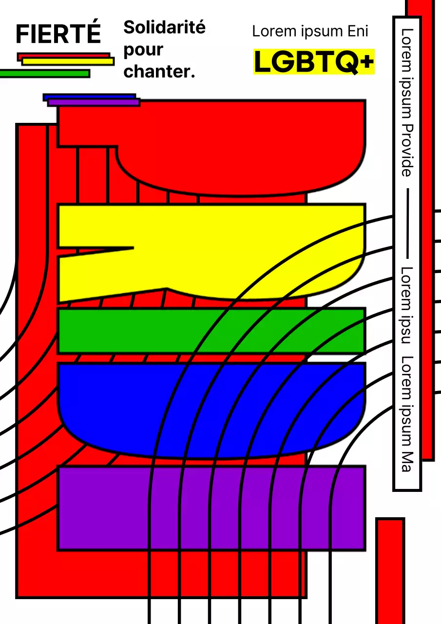 Festival de la fierté avec un texte simplifié et des formes aux couleurs de l'arc-en-ciel