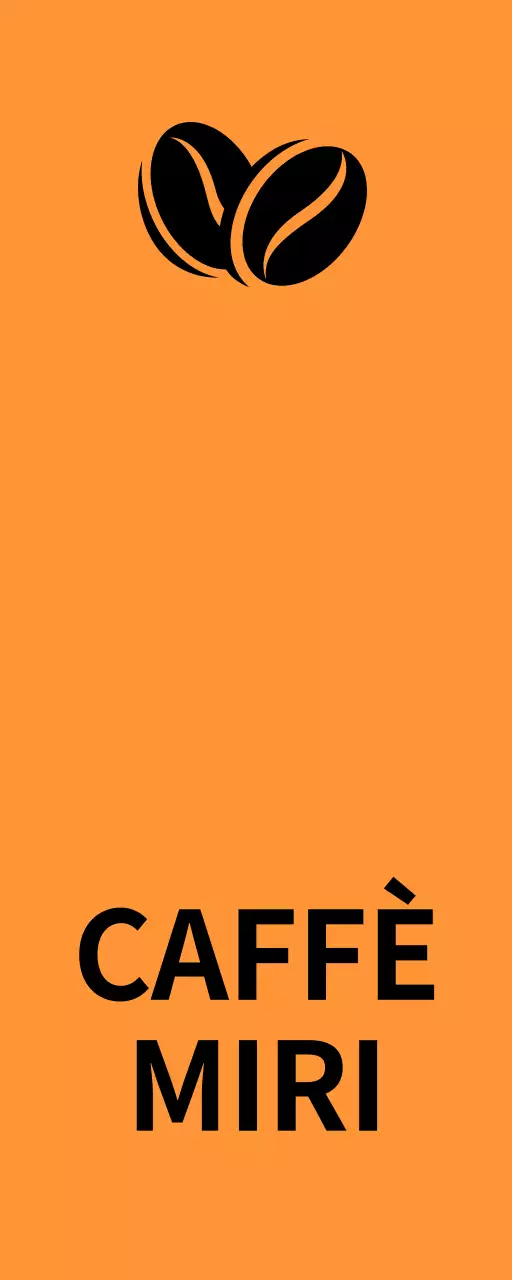 Insegna semplice con testo Miricafe arancione e bianco e nero e illustrazioni di fagioli.