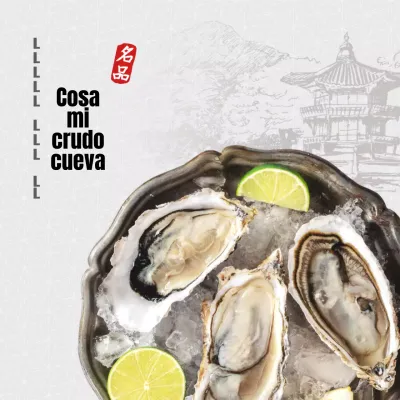 Ostras frescas en gris y amarillo con un concepto coreano