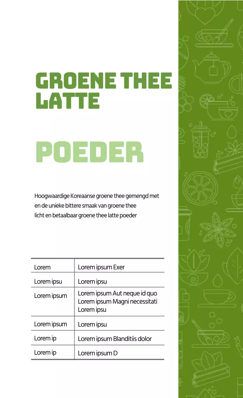 Lichtgroen geïllustreerd groene thee poeder label