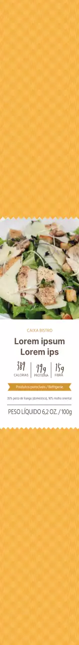 Lancheira com moldura fotográfica amarela para salada de peito de frango