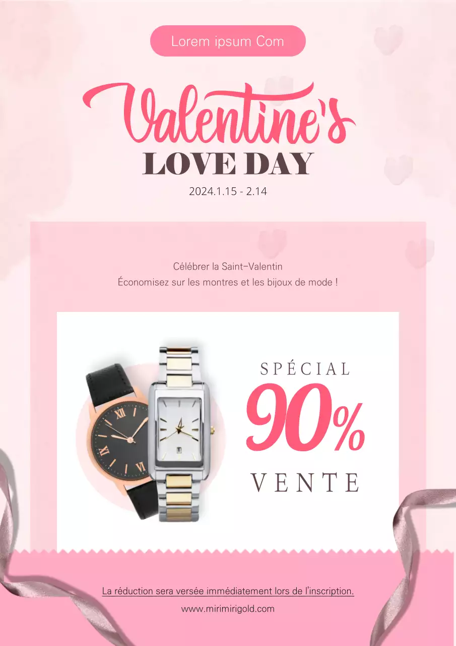 Célébration de la Saint-Valentin en rose Montre de mode Bijoux Web Poster