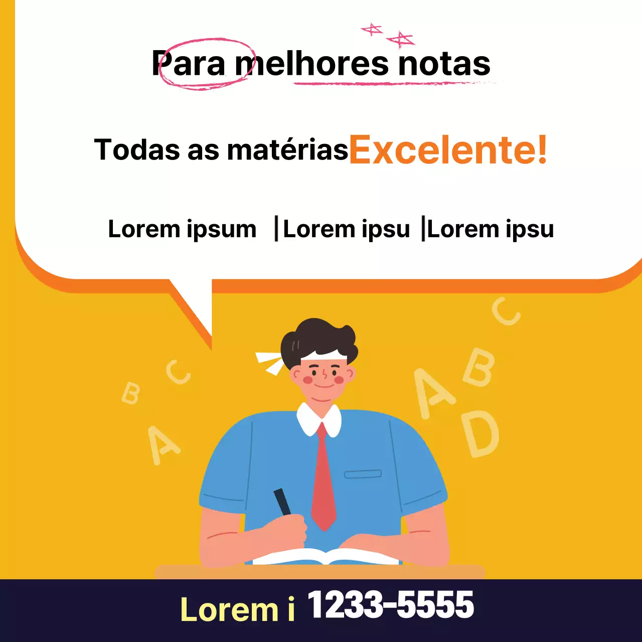 Ilustração amarela de um anúncio publicitário de uma aula numa escola
