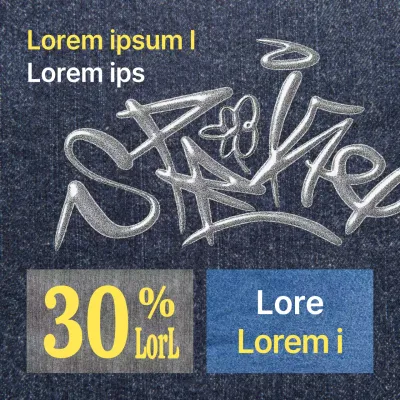 Caligrafía primaveral plateada sobre fondo azul vaquero promociona una venta a la última