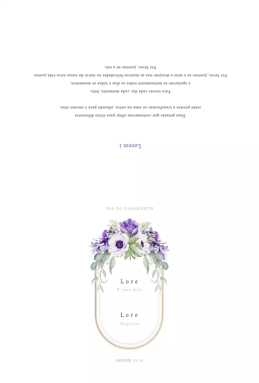 Convite de casamento simples com ilustração de malva e flores