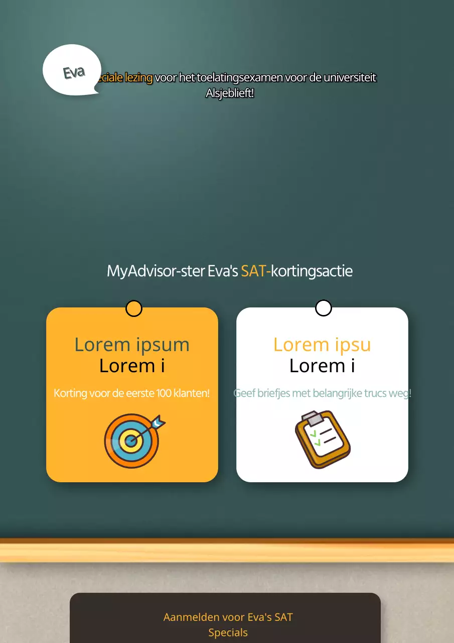 Een toelatingsevenement promoten met een groen en geel schoolbordconcept