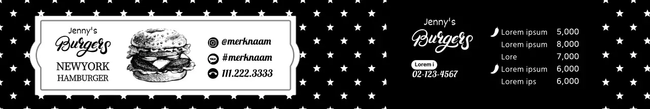 Zwarte retro stippenpatroon handgemaakte hamburgeretiketten