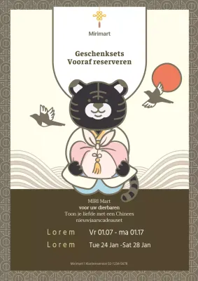 Webposter voor een traditionele nieuwjaarsgeschenkset in bruintinten