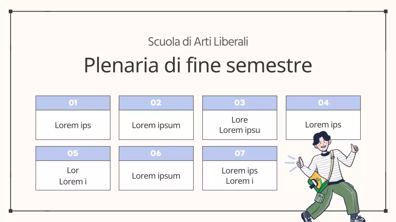 Annuncio della plenaria di fine anno in uno stile semplice di colore beige e azzurro.