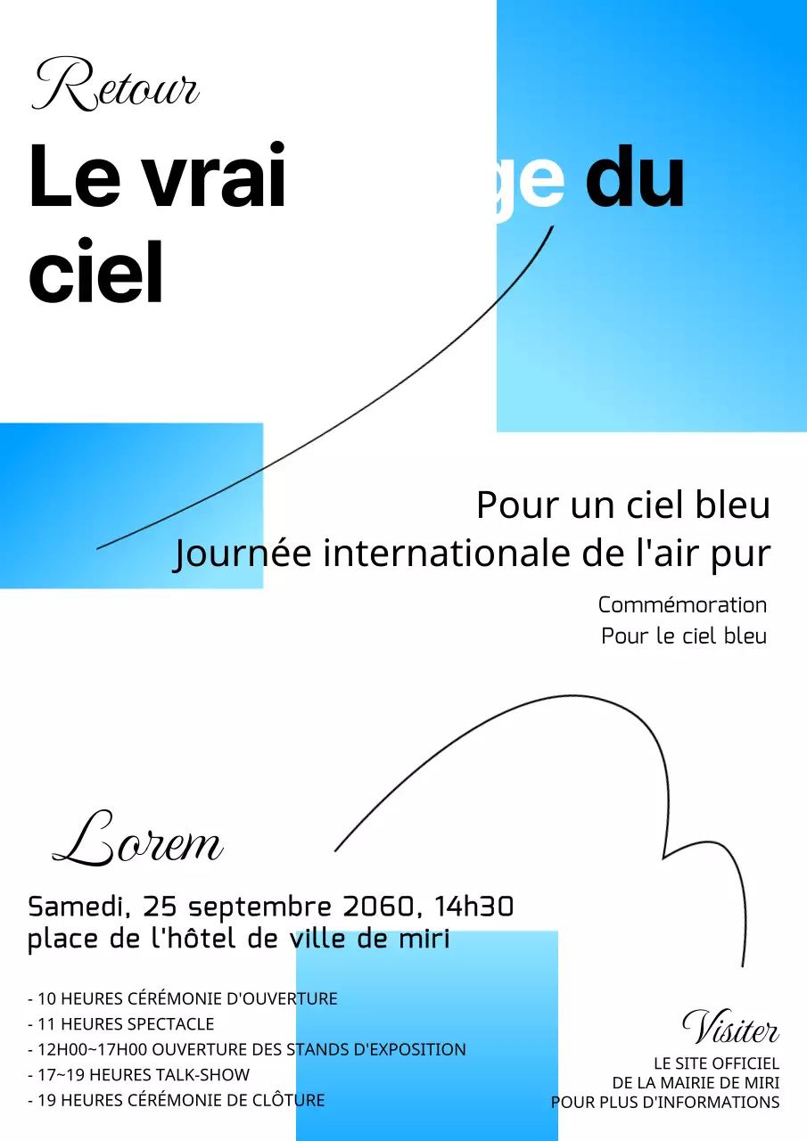 Annonce d'un événement sur fond blanc avec un rectangle dégradé bleu clair V2