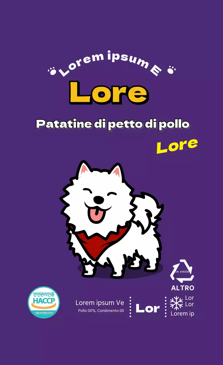 Illustrazione viola cute dog pet food treat label