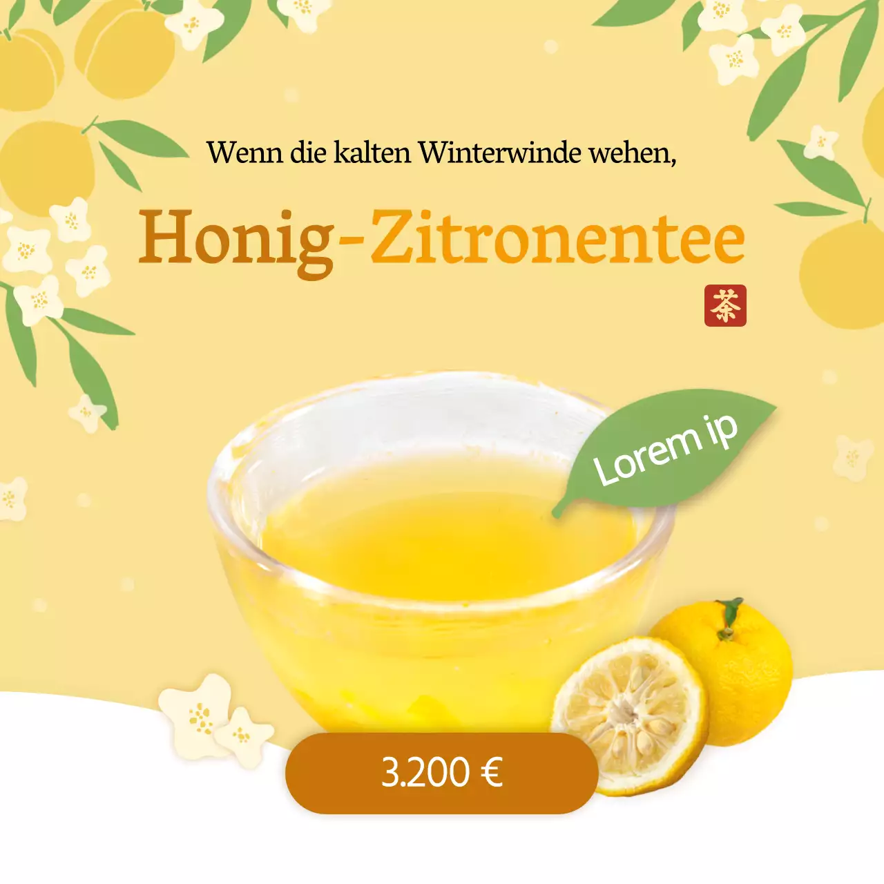 Yuzu Tee trinken soziale mit gelben Blumen Illustration Hintergrund