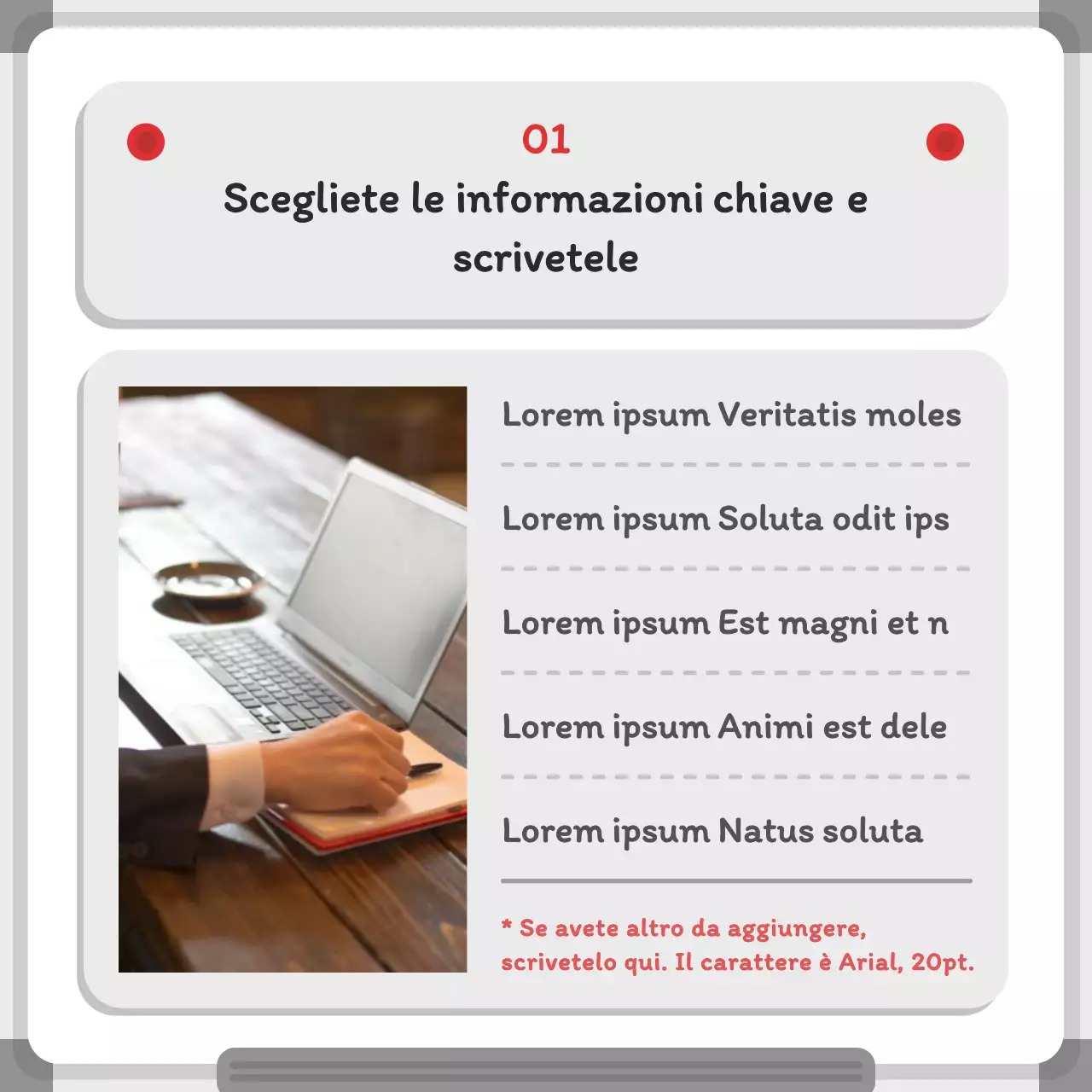 Concetto di lavagna minimalista in grigio e rosso Informazioni rapide sul concetto
