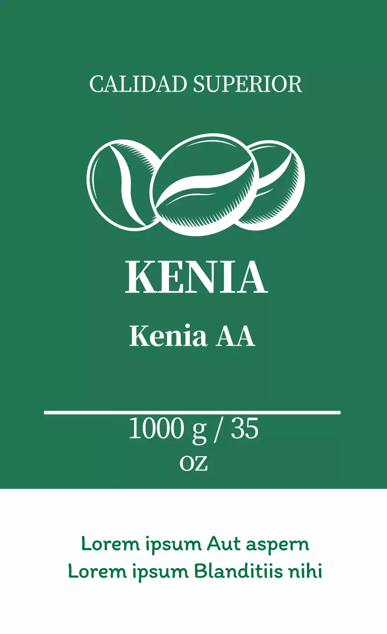 Etiqueta limpia de granos de café con ilustración verde