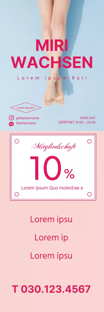 Sauberes Waxing-Shop-Menü mit rosa Foto-Hervorhebung