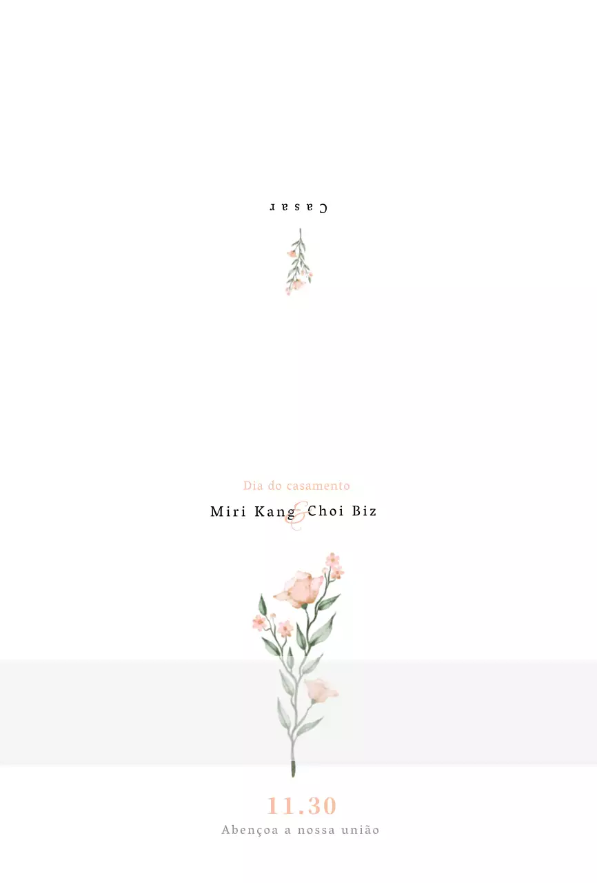 Convite de casamento com ilustração de flores cor-de-rosa em aguarela