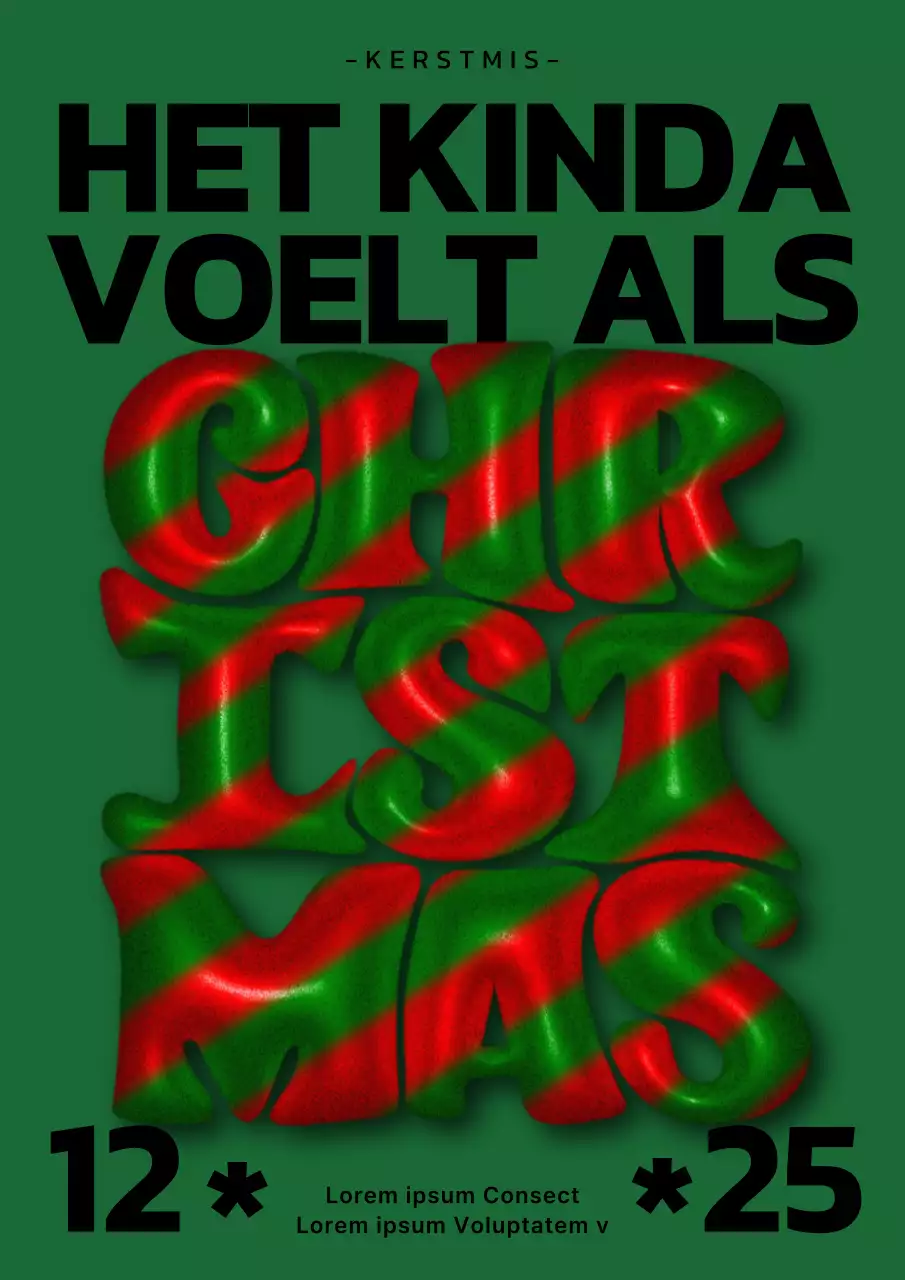 Driedimensionale verticale kerstposter in groen en rood