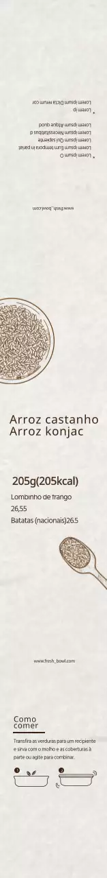 Rótulo branco ilustrado com textura de arroz integral konjac