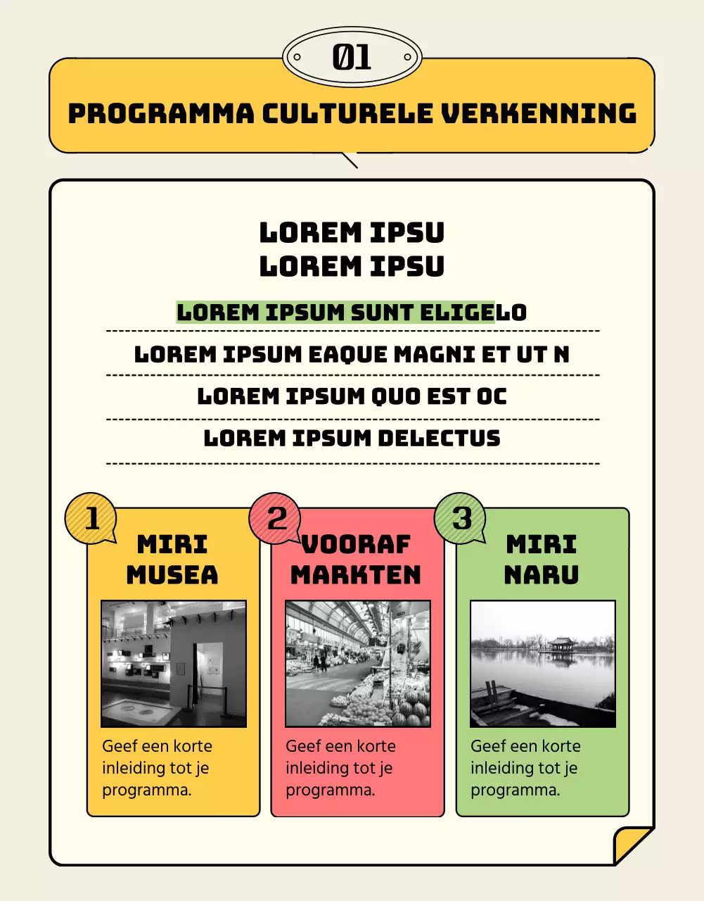 Gele en roze gesplitste lay-out Gids voor deelname aan lokale culturele rondleidingen