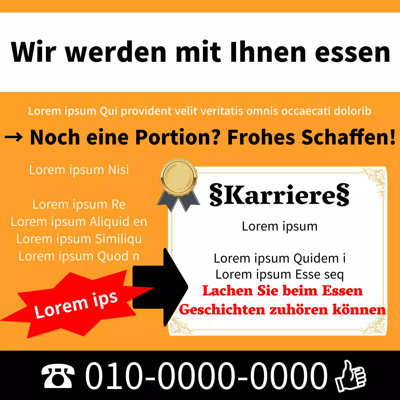 Klasse B Mahlzeit Job-Poster mit orangem Hintergrund