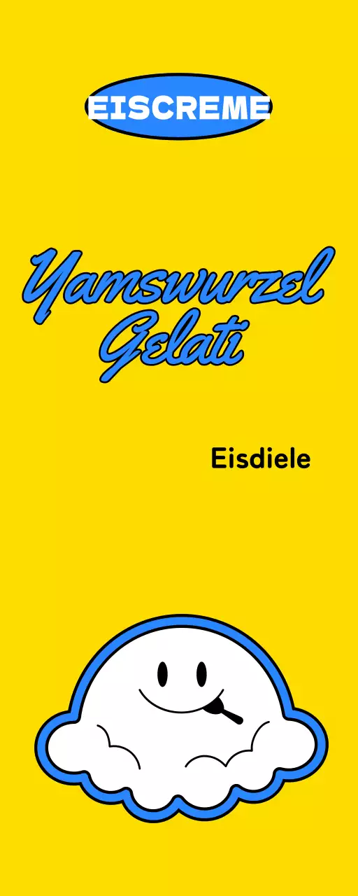 Werben Sie für ein süßes Konzept Gelato-Shop mit einem gelben und blauen Eis Charakter Illustration