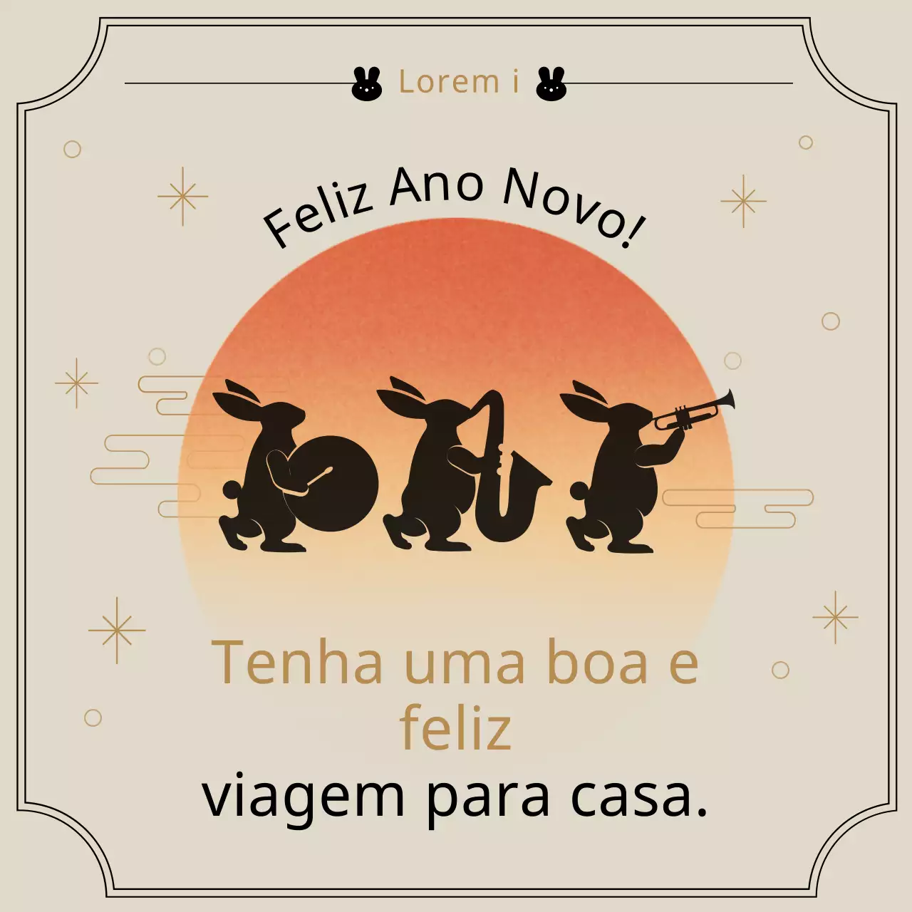 Saudações de Ano Novo para o Ano do Coelho com moldura