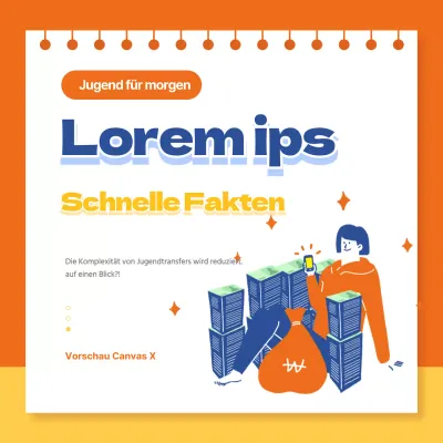 Orangefarbener Text des Jugenddarlehens, hervorgehoben durch Illustrationen