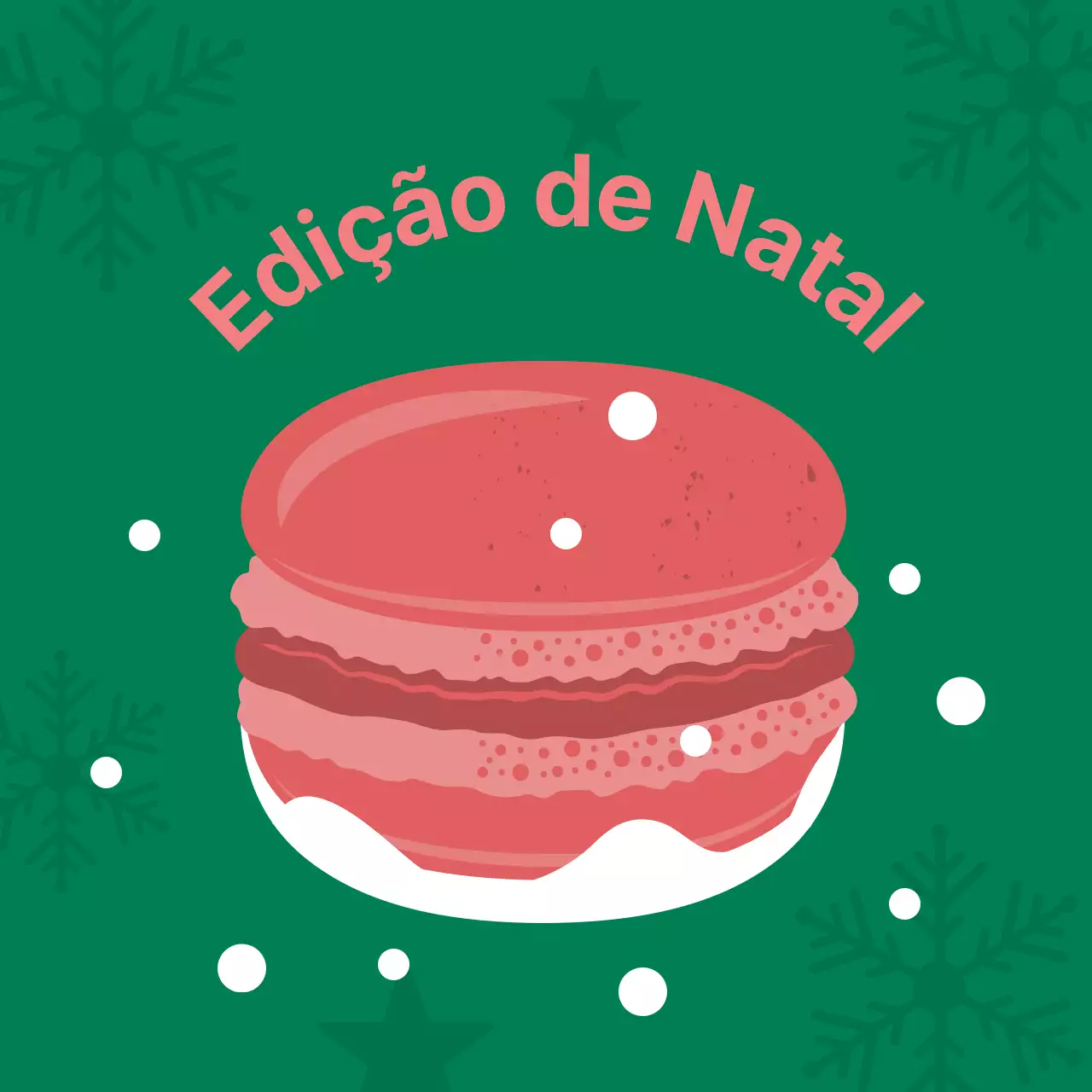 Rótulo de macaron de sobremesa de café de Natal com ilustração verde e cor-de-rosa
