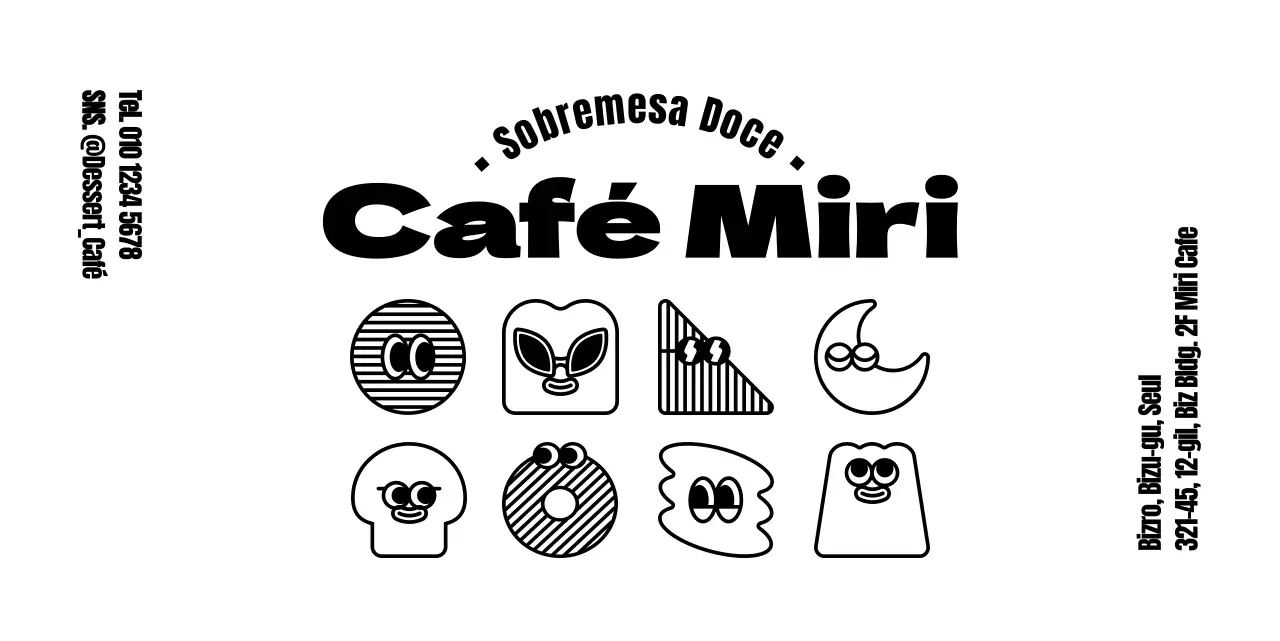 Uma coleção de ilustrações de sobremesas bonitas e simples para informação e serviço num café concetual de sobremesas.