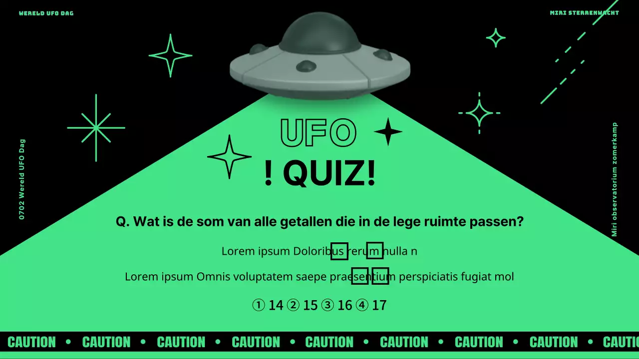 Wereld UFO Dag met paarse en groene accenten op een zwarte achtergrond