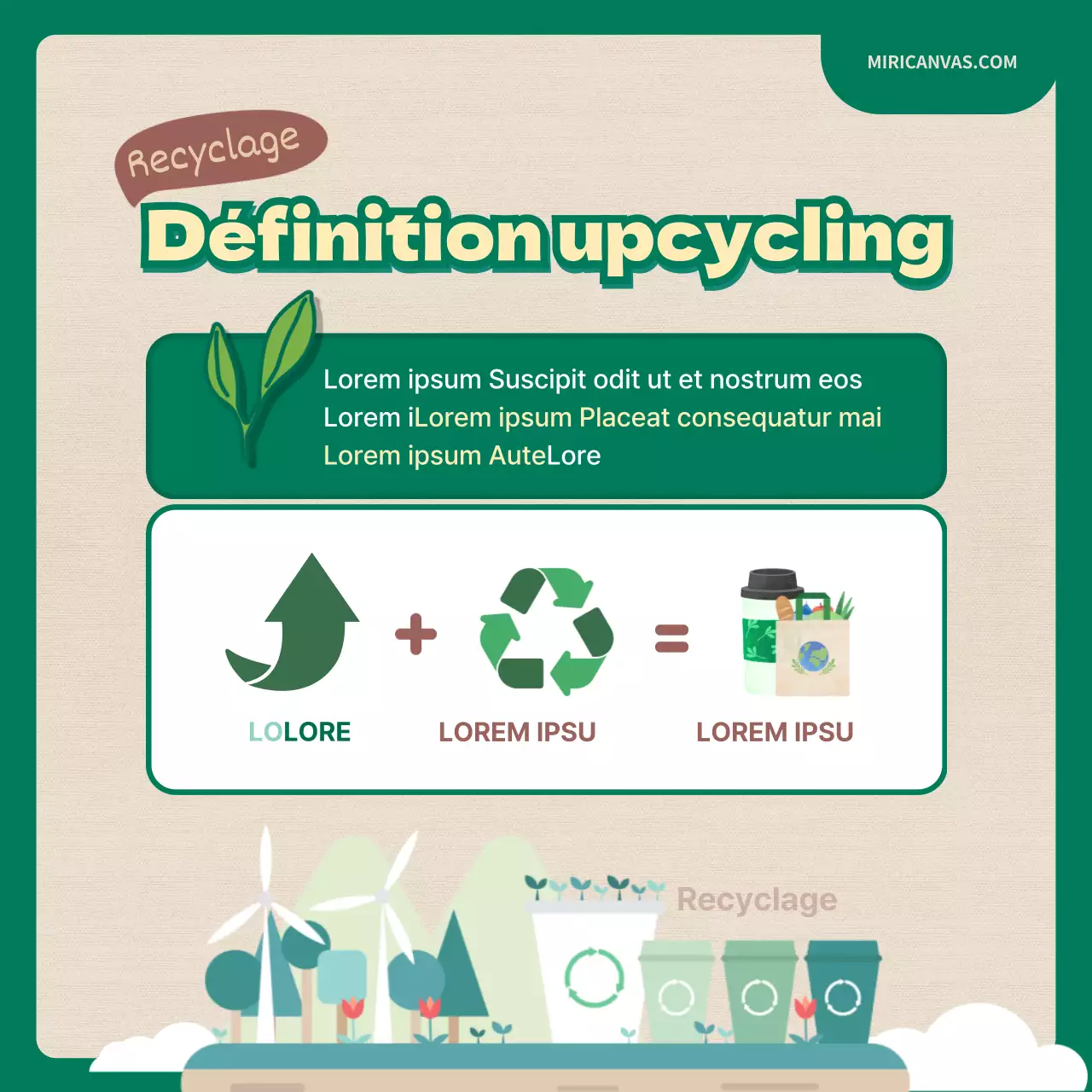 Défi de recyclage avec des illustrations vertes et beiges CardNews