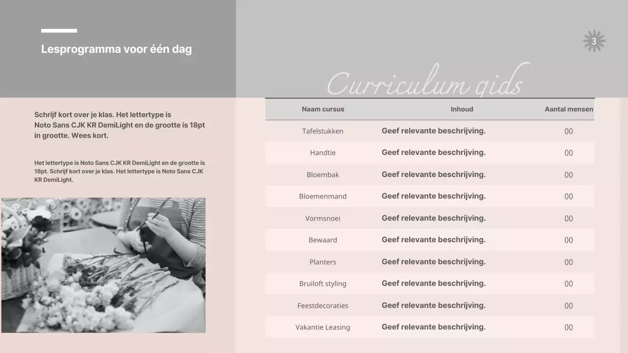 Gids voor de grijze en roze bloemen eendaagse les