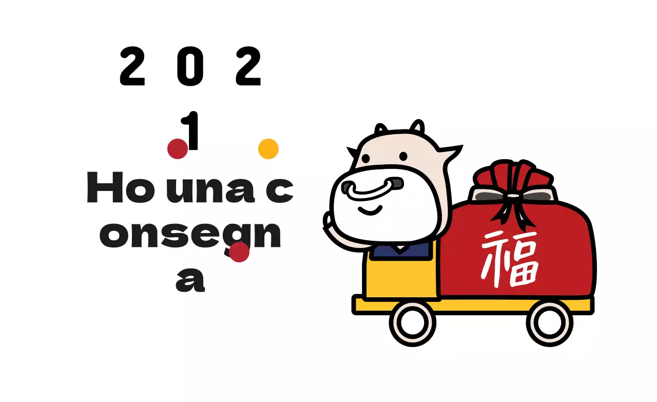 Simpatica etichetta di auguri per il nuovo anno con illustrazione bianca