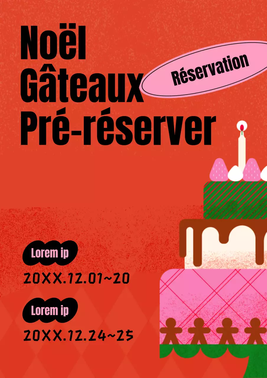 Gâteau de Noël vintage sur fond rouge Préavis de réservation