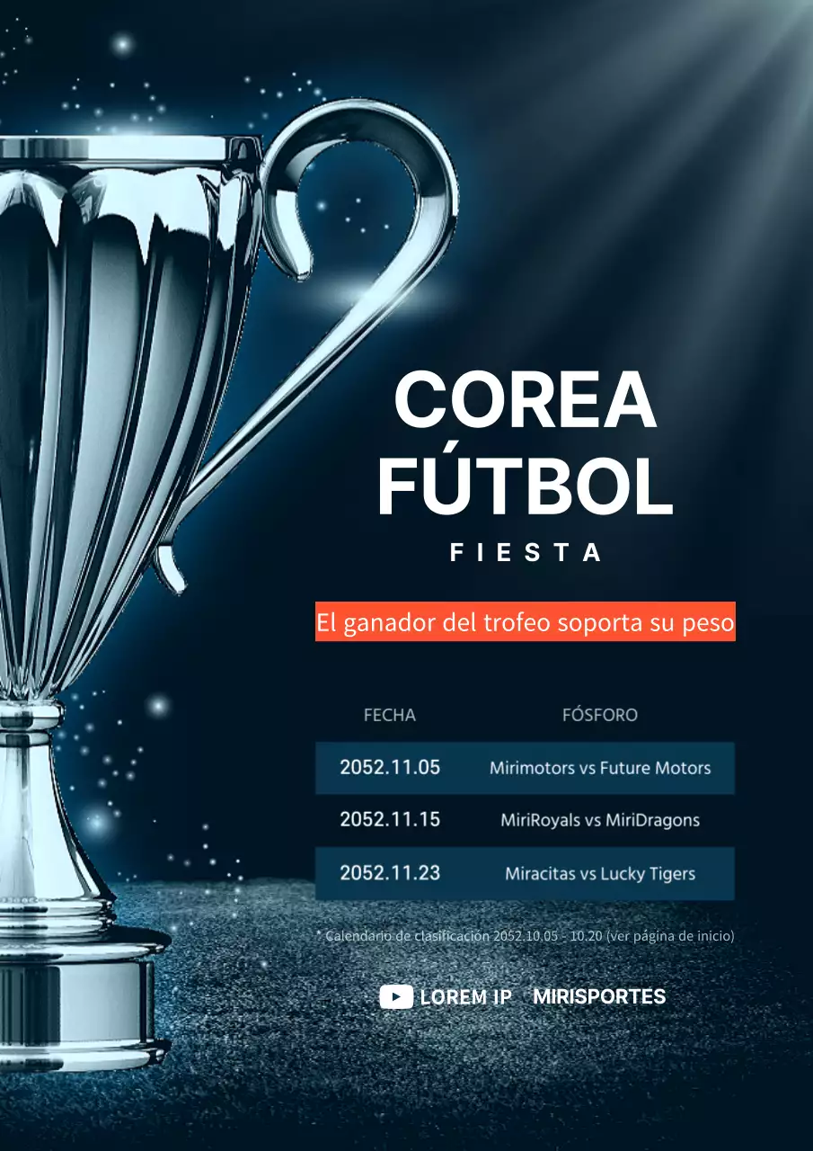 El concepto de trofeo azul calendario de fútbol