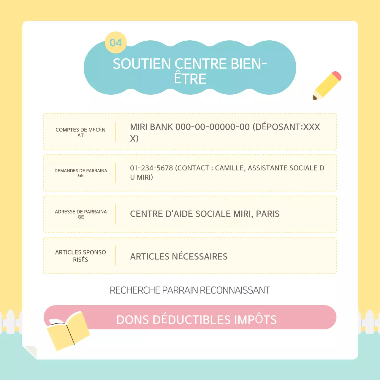 La lettre d'information jaune et menthe de notre charmant centre d'aide sociale