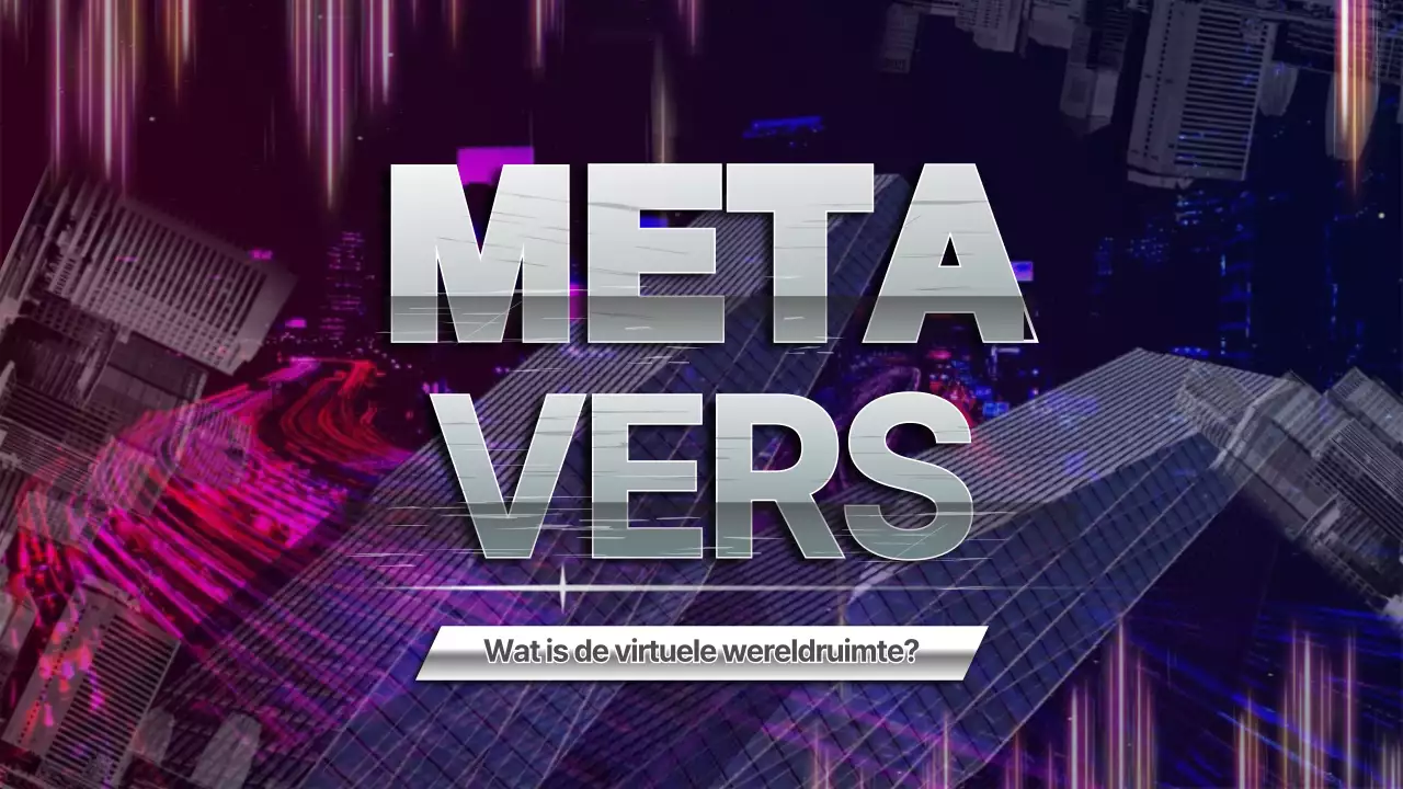 Over de Metaverse met een paars en marineblauw grafisch concept