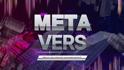 Over de Metaverse met een paars en marineblauw grafisch concept