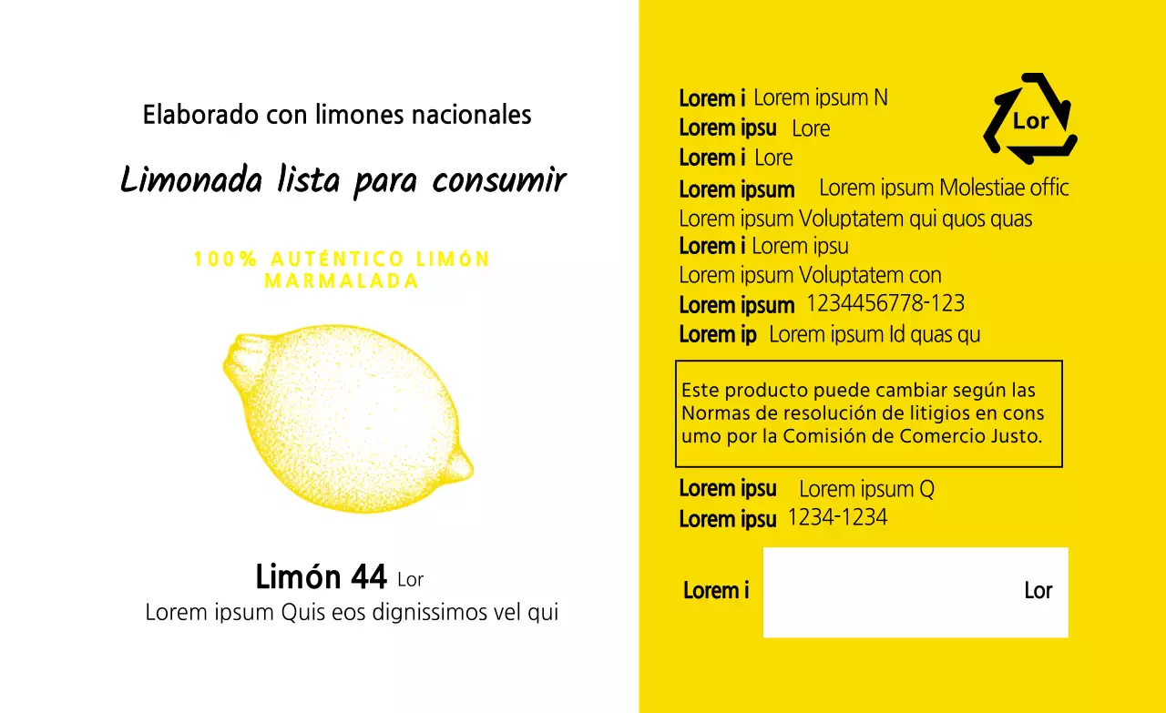 Ilustración amarilla etiqueta detallada de zumo de limón