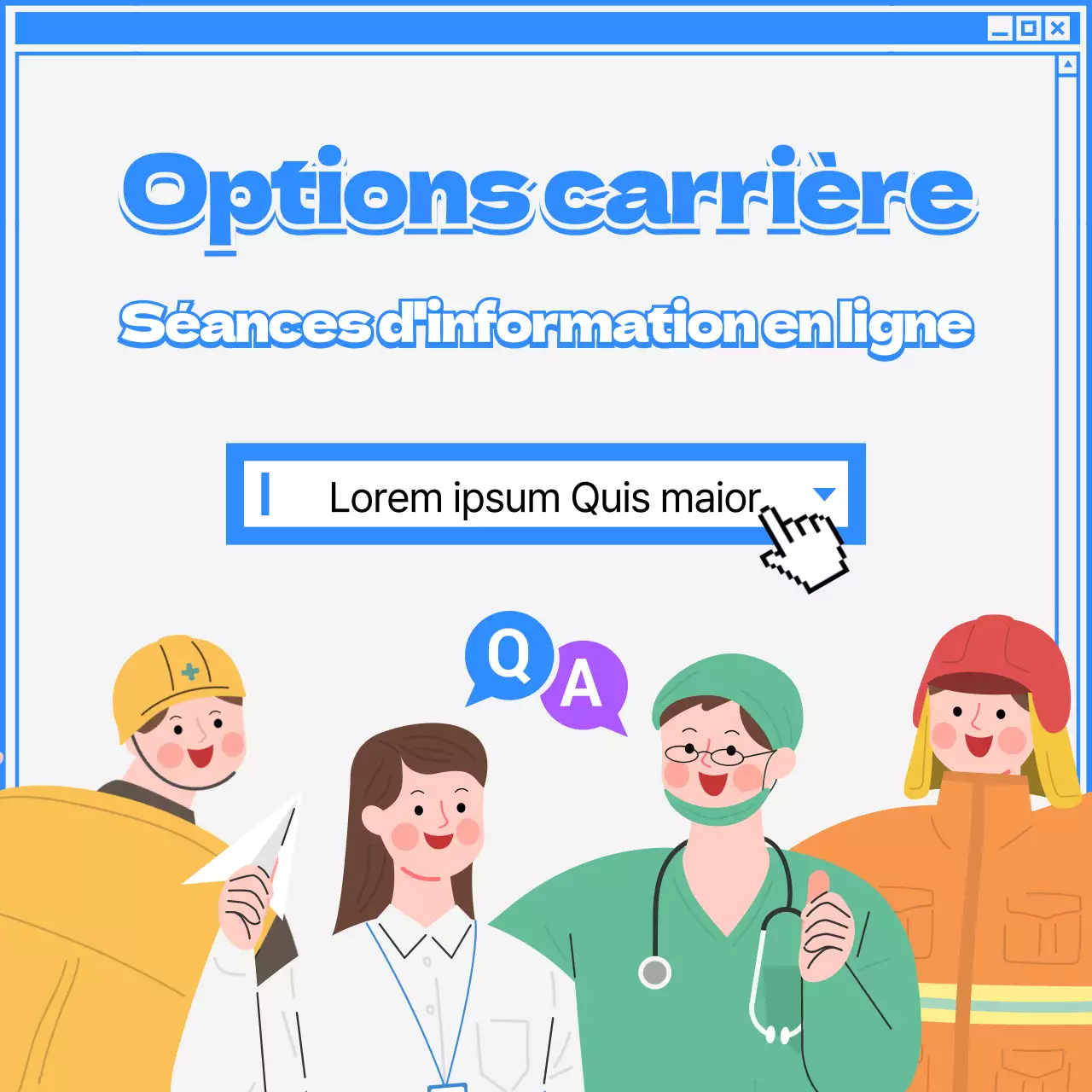 Illustration bleue Carrière secondaire Carrière en ligne Foire Médias sociaux Carré