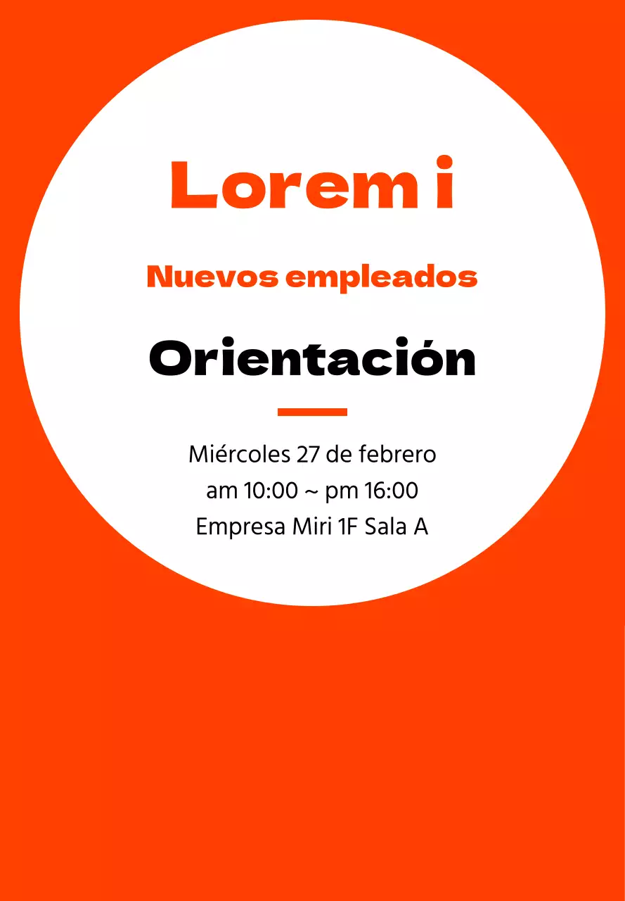 Marco sencillo en naranja y negro para información de orientación de nuevos empleados