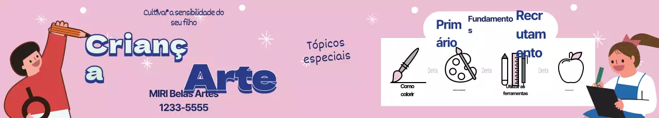 Ilustração azul cor-de-rosa anúncio de escola de arte