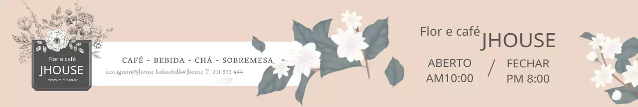 Café com ilustração de flores bege