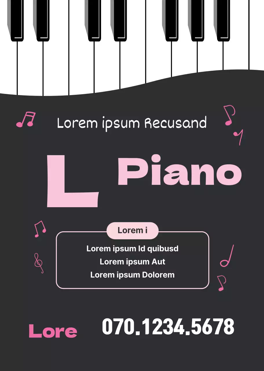 Ilustração de teclado a preto e branco promoção de escola de música