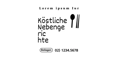 Für Informationen und Service im Beilagengeschäft in Form einer Kombination aus Utensilien-Symbolen und Textphrasen