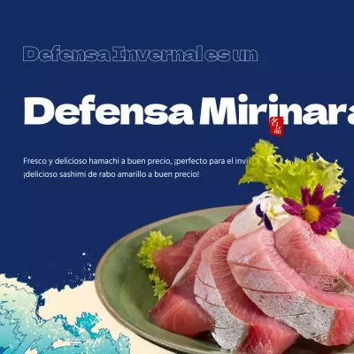 Tema de comida de invierno Yellowtail con texto azul resaltado